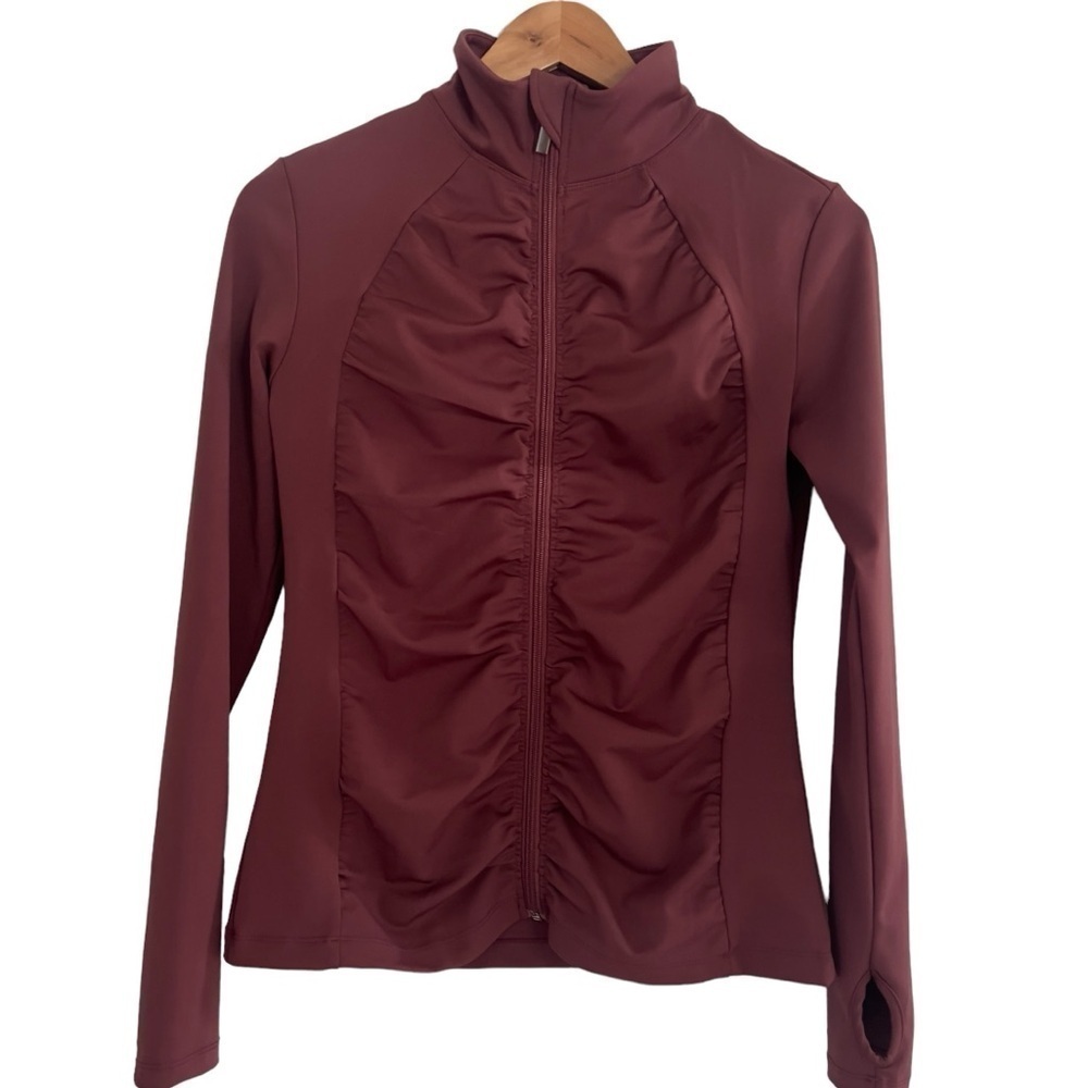 Ebb & Flow Sz S Sculpt Ruched Front Zip Up Athletic Sport Track Jacket Mauve